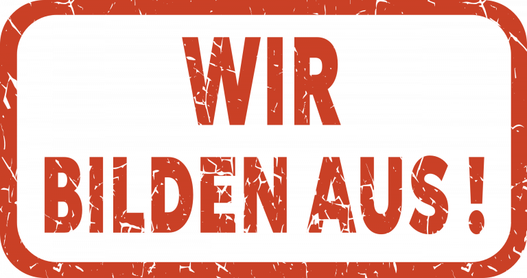 Wir bilden aus! – Grafik im Stempel-Look als Hinweis auf offene Ausbildungsplätze bei der Boetselaars Bedachungs GmbH in Kevelaer.